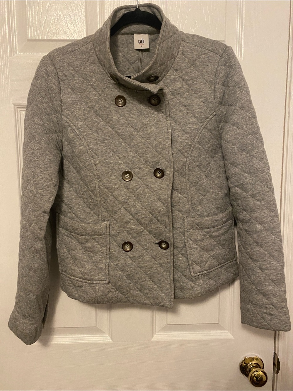 CAbi Quilted Double-Breasted Light Gray Pea Coat